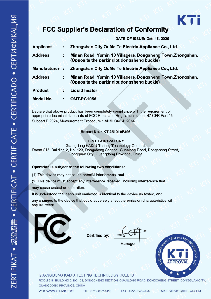 FCC Supplier Declaration of Conformity - KTi Approved